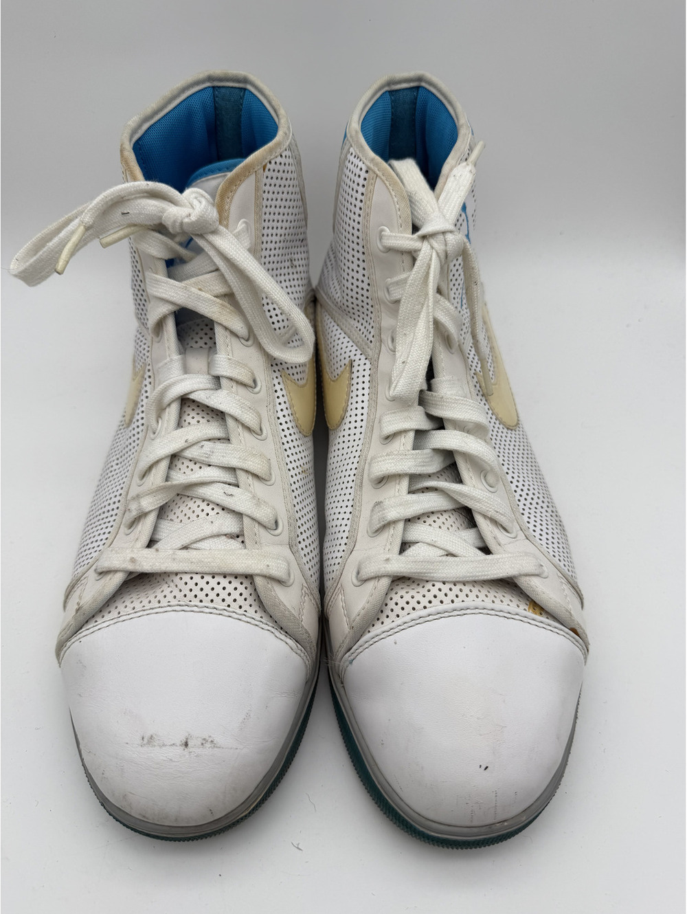 Vintage Jordan High Top Sneakers White with Blue and Beige Accents, Size 13